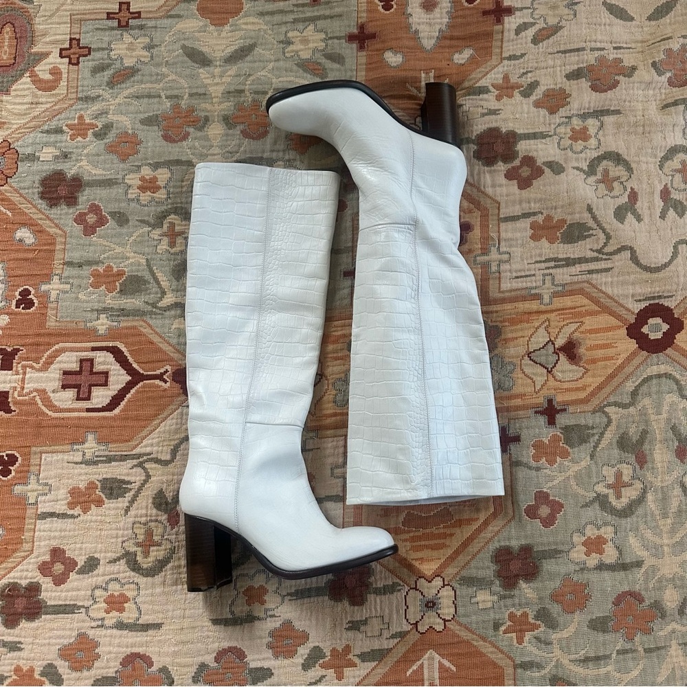 NWT Free People Grayson Tall Croc Boot in Bone size 38.5